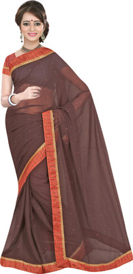 

Khushali Self Design, Embellished Fashion Georgette Saree(Brown)