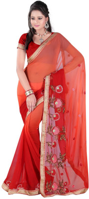

Khushali Embroidered Fashion Georgette Saree(Orange, Red)