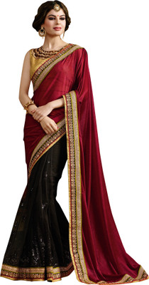 

Brijraj Embroidered Fashion Net, Lycra Saree(Maroon, Black), Black;maroon