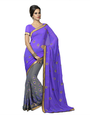 

Suvastram Embroidered Fashion Chiffon Saree(Purple)