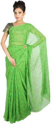 

Jaipur Kurti Printed Bandhej Chiffon Saree(Green)