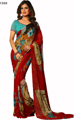 

Hi-Choice Printed Fashion Chiffon Saree(Red)