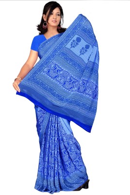 

Khoobee Printed Fashion Crepe Saree(Blue)