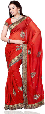 

JTInternational Self Design Fashion Georgette Saree(Red)