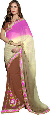 

Khushali Self Design, Embellished, Embroidered Fashion Jacquard, Chiffon Saree(Pink, Beige, Brown), Beige;coffee;pink