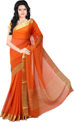 

Roopkala Silks Solid Mysore Chiffon Saree(Orange)
