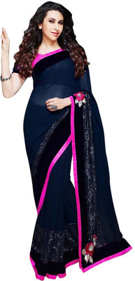 

Saara Self Design Fashion Georgette Saree(Blue), Navy blue