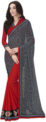 

Desi Butik Embroidered Fashion Georgette Saree(Grey, Red)