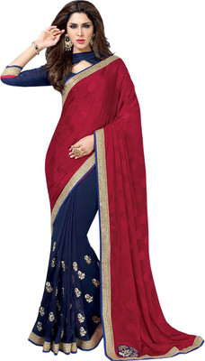 

Vandv Shop Embroidered Fashion Handloom Georgette Saree(Maroon), Blue;maroon