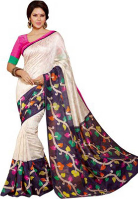 

Kesar Sarees Printed Bhagalpuri Art Silk Saree(White)