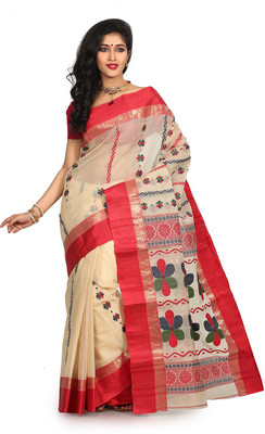 

Crochetin Self Design Fashion Handloom Cotton Saree(Red, White)