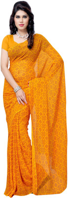 

JTInternational Printed Daily Wear Handloom Georgette Saree(Yellow, Red), Red;yellow