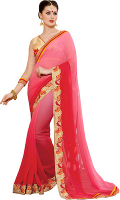 

Lovelylook Embroidered Daily Wear Georgette Saree(Pink, Red)