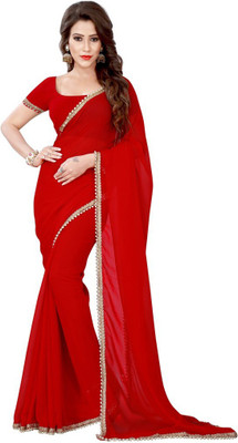 

Desi Butik Embroidered Fashion Chiffon Saree(Red)