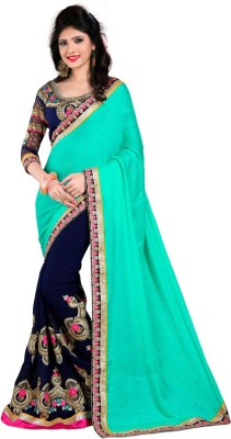 

Party Wear Dresses Embroidered Fashion Georgette Saree(Light Blue, Dark Blue), Dark blue;light blue