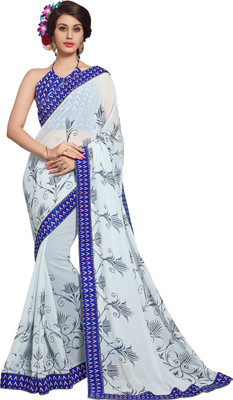 

Khoobee Self Design, Printed Fashion Chiffon Saree(White, Blue, Multicolor), Blue;multicolor;white