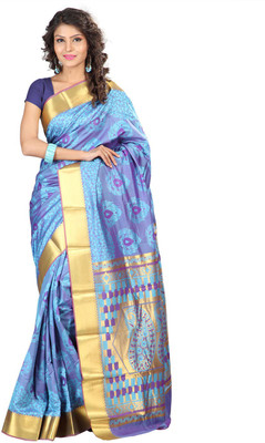 

Saara Self Design Fashion Art Silk Saree(Blue, Gold), Sky blue and golden