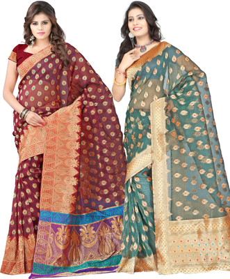 

It's Banii Woven Banarasi Handloom Banarasi Silk Saree(Pack of 2, Maroon, Green), Light green;maroon