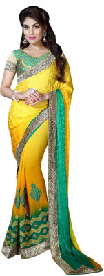 

Khoobee Self Design, Embroidered, Embellished Fashion Georgette, Crepe, Jacquard Saree(Yellow, Green), Green;yellow