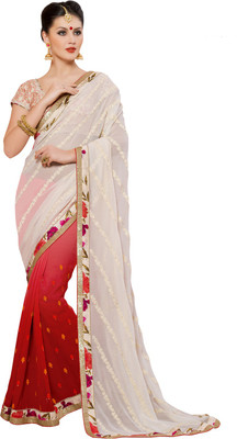 

Lovelylook Embroidered Daily Wear Georgette Saree(White, Red)