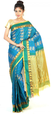 

Mahaveersilkcreations Woven Kanjivaram Art Silk Saree(Light Blue), Lagoon