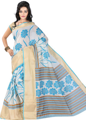 

Roopkala Silks Floral Print Bollywood Silk Cotton Blend Saree(White), Off white