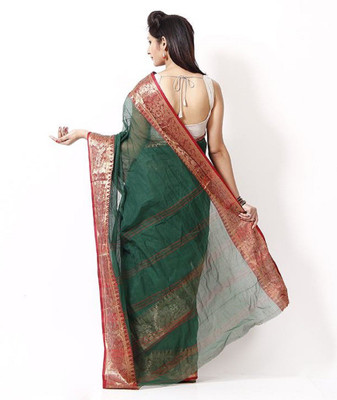 

Purabi Woven Tant Handloom Cotton Saree(Green)