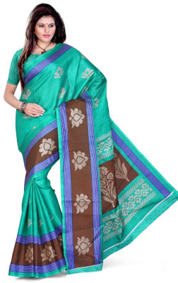 

Cenizas Floral Print Fashion Art Silk Saree(Green)