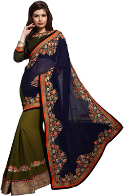 

Khoobee Self Design, Embroidered, Embellished Fashion Georgette Saree(Blue, Green)