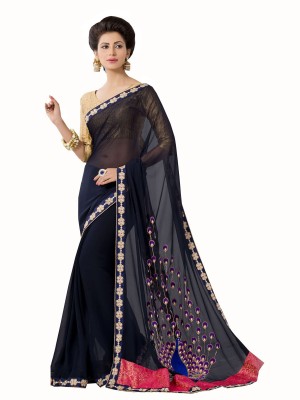 

Manthan Embroidered Daily Wear Georgette Saree(Black)