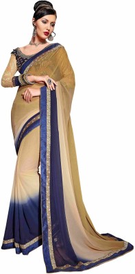 

Khoobee Self Design, Embroidered Fashion Georgette Saree(Beige, Dark Blue)