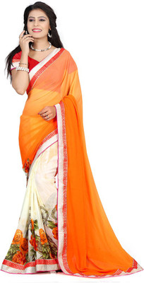 

Indian Wear Online Printed Fashion Chiffon Saree(Orange, White)