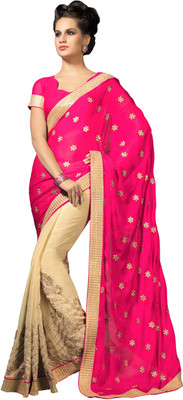 

Parisha Embroidered Fashion Satin Saree(Beige, Pink)