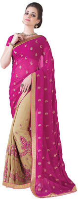 

Manthan Embroidered Daily Wear Georgette Saree(Pink, Beige)
