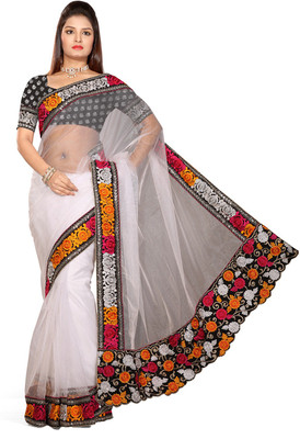 

Ishin Embroidered Fashion Net Saree(White)