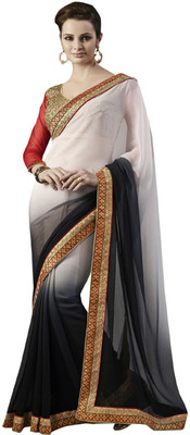 Ewows Self Design Fashion Jacquard Saree(Multicolor), Black;white