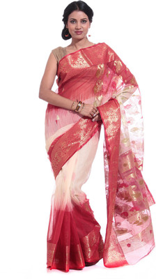 

Adaab Self Design Daily Wear Handloom Silk Saree(Multicolor), Beige;red