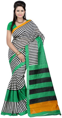 

Softdeal Striped Bhagalpuri Printed Silk Saree(Red)