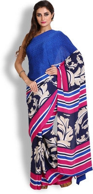 

Kasturi-B Swadeshi Karigari Geometric Print Fashion Handloom Crepe Saree(Blue), Royal blue
