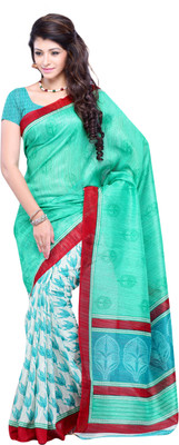 

JTInternational Printed Fashion Art Silk Saree(Green, White), Multicolor