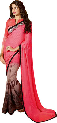 

Ishin Printed Fashion Georgette Saree(Pink), Pink & brown