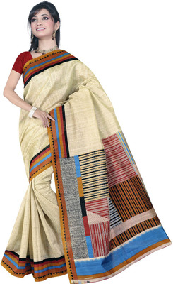 

Manthan Printed Daily Wear Art Silk Saree(White), Cream