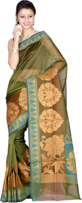 

Chandrakala Woven Banarasi Cotton Saree(Green), Mehendi green
