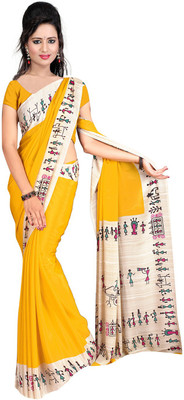 

Desi Butik Printed Daily Wear Crepe Saree(Yellow), Yellow2