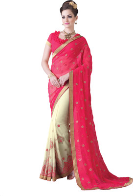 

Parisha Embroidered Fashion Georgette Saree(Pink, Beige), Beige;pink