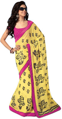 Indian Wear Online Printed Fashion Pure Chiffon Saree(Multicolor)
