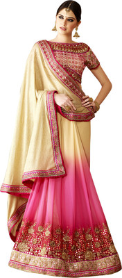 

Saara Embroidered Fashion Georgette Saree(Beige, Pink), Beige and pink