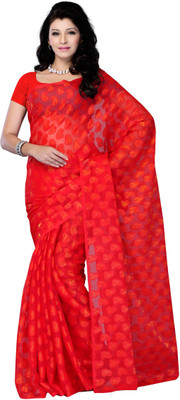 

JTInternational Self Design Fashion Jacquard Saree(Red)