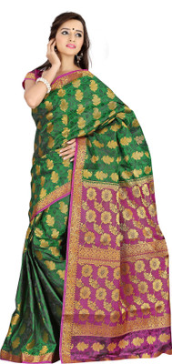 

Mimosa Paisley Kanjivaram Handloom Art Silk Saree(Green), Green*rani
