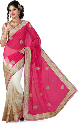 

Ishin Embroidered Fashion Georgette Saree(Pink)